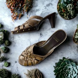 Stuart Weitzman Metallic Leather Grommet Sandals 7.5